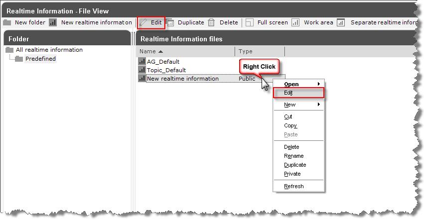 2. In a similar manner, right clicking in the Realtime Information files panel displays additional options for the creation of new public or private files. 3.