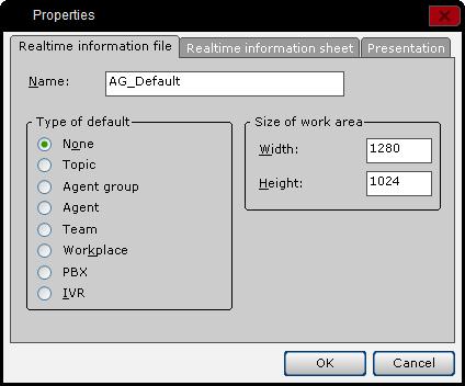 Properties options available: Realtime information file Allows you to change the name of the Realtime file, select the type of default for the sheet, and to alter the