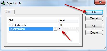 To assign a skill, click on the Level field and enter a number between 1 and