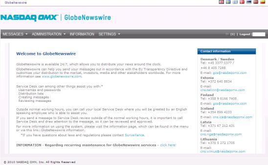 2. GlobeNewswire start-up and login 2.1 General The system is handled using your normal web browser. No special user client is necessary to be installed. Note!