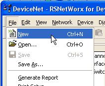 Chapter 3 Create DeviceNet Network Software Files Create a DeviceNet Configuration File 1. From the File pull-down menu, choose New. 2. Click Who Active to go online. 3. Expand the networks to the appropriate DeviceNet network.