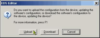 2. Click the Parameters tab. 3. When prompted to upload or download configuration, click Upload.