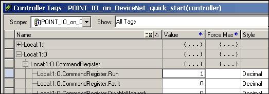 In the configuration tree, doubleclick Controller Tags. 3. Change the O.CommandRegister.Run tag to 1.