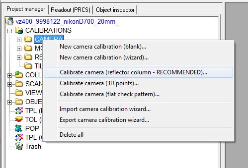 In the new pop-up window, under INITIAL CAMERA CALIBRATION click on the drop down
