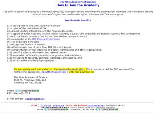 Many Ways to Join the Ohio Academy of Science Figure 3: HTML Join Page http://ohiosci.org/join.