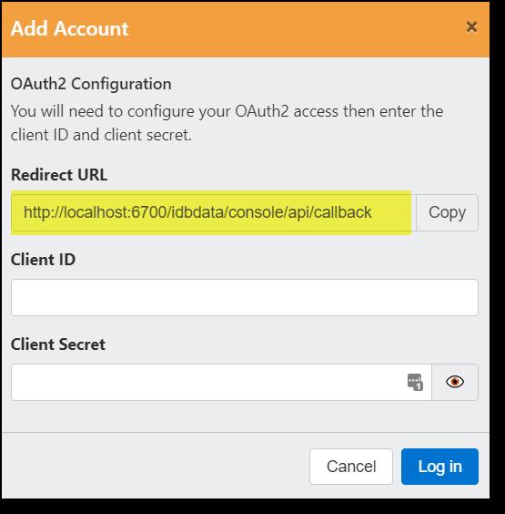 Authorized redirect URIs - Use the "Redirect URL" value from the Add Account dialog in the