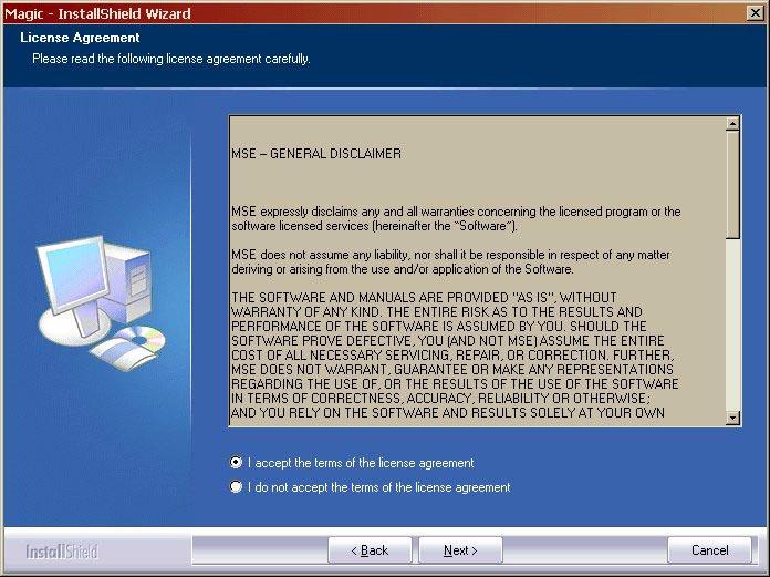 Figure 3-3 License Agreement Screen 4. The Product Selection window, shown in Figure 3-4, opens. Choose the product you would like to install from the Product Selection window.