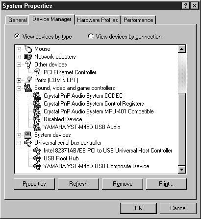 INSTALLING AND VERIFYING THE YST-M45D DEVICE DRIVERS Please follow these steps to install the Yamaha YST- M45D speaker device drivers in your Windows 98 system using the included CD-ROM, and verify