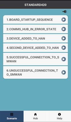 Starting the App Scenario On tapping this option, it lists various scenario available for connected TSCH STANDARD