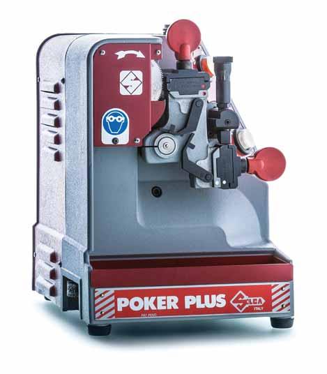 POKER FOR FLAT, VEHICLE AND CRUCIFORM KEYS Burnished metal clamps KEY TYPES Single speed cutter motor Electromagnetic safety switch Ergonomic handles Brush ø 80x15mm MODELS: Poker S, Poker Plus/S