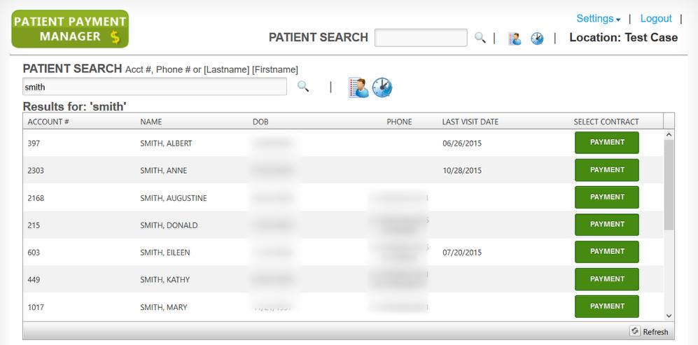 Create Contract Click the Payment button next to the patient's name to set up a payment contract for services based on the patient's treatment plan.