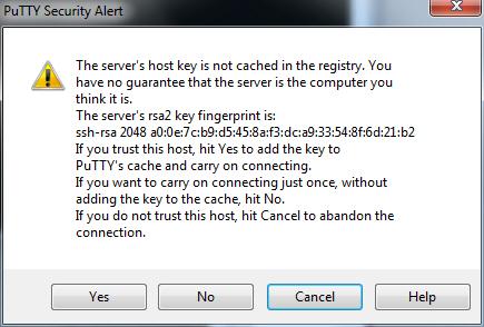 Figure 1-9 Host key security alert. 4. Click SSH Terminal (or select Tools > SSH Terminal). An SSH window opens, displaying the login prompt. 5. At the login prompt, enter admin.