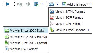 The report can be run in HTML, PDF, XML or Excel. On most computers there will be four alternative Excel output formats.