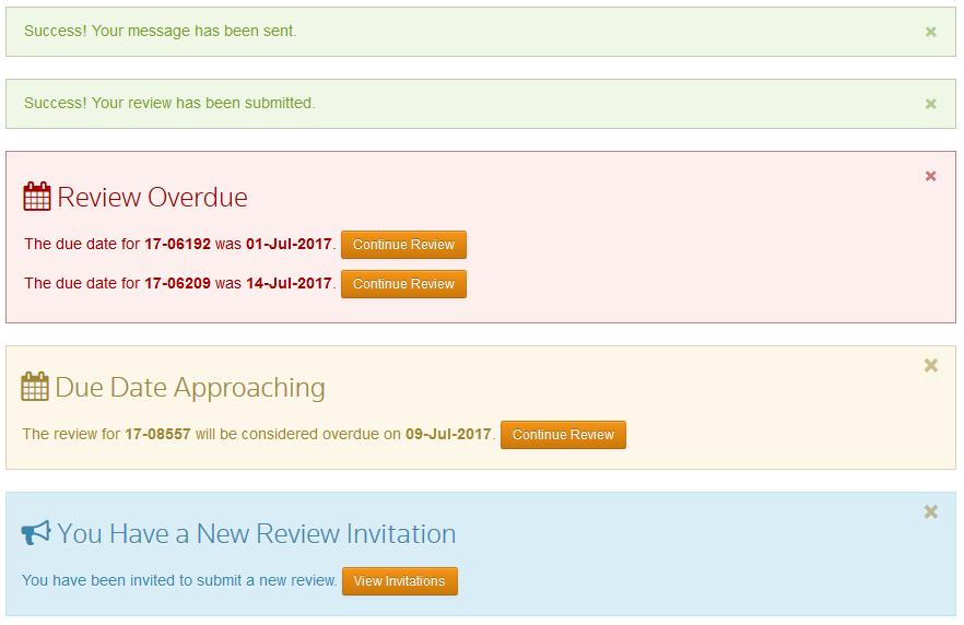 NEW ALERTS New alerts will appear on the Review Dashboard queues, helping to emphasize due dates and new invitations: 1.