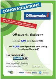 Officeworks Certificates During February 2011, Planet Ark designed and printed certificates for each Officeworks store, intended for public display on the Community Noticeboard at the entrance to