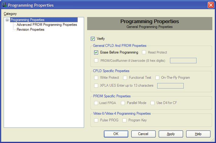 Software Flows for SPI File Preparation and Programming Step 7: Select impact Programming Properties In response to the invocation of the Program operation, impact presents the Programming Properties