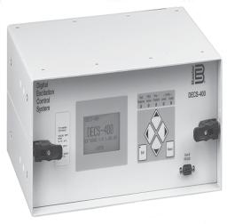 The controller provides an analog output to control the DC output of an external rectifier bridge and monitors machine parameters to control, limit, and protect the synchronous machine from operating