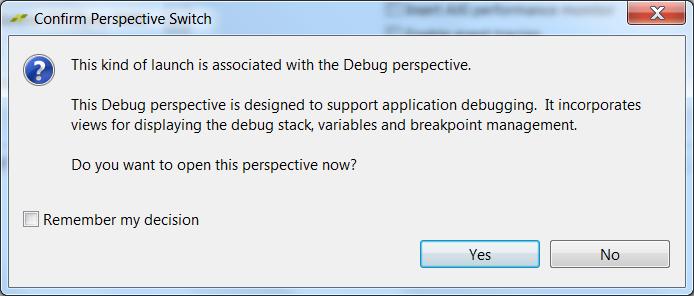 Lab Workbook A Confirm Perspective Switch window will appear asking you to switch to the Debug
