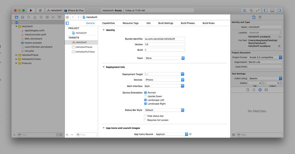 Figure 1-6. Xcode s editor, showing the project settings The editor can also be split into a main editor and an assistant editor through the editor selector.