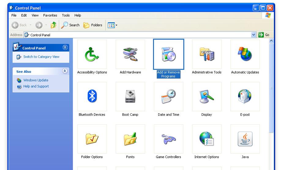 10.2 Uninstall CLS Go to Windows Control Panel. Run the Add or Remove Programs option. The Currently installed programs list is displayed. Select the CLS application from the list and uninstall it.