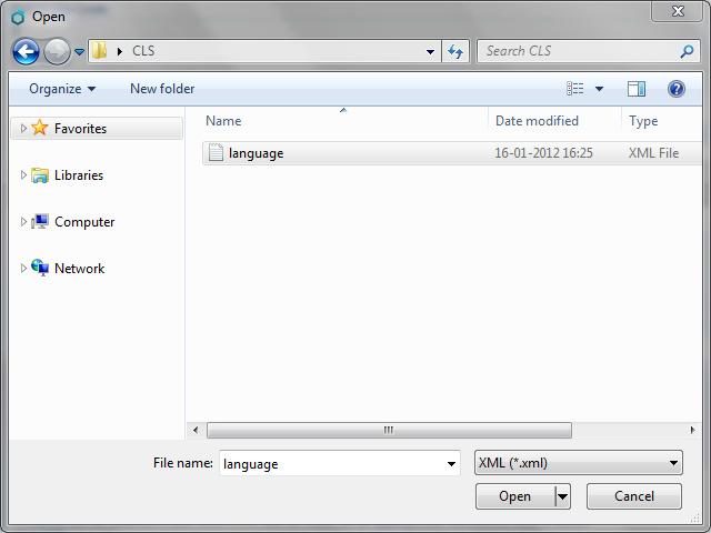 In the Language File option, find the Language.xml file. It will be located with the CLS setup.