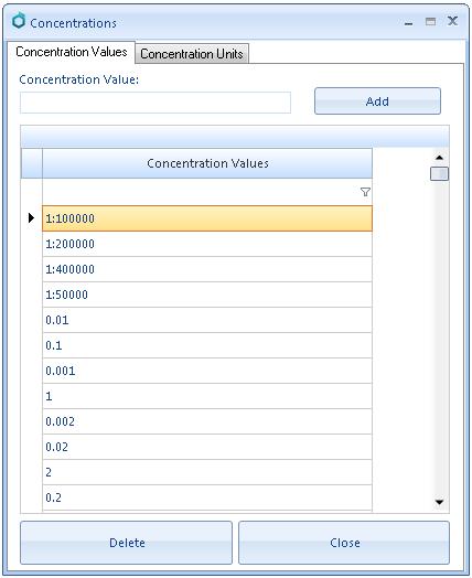 20. HOW TO DELETE CONCENTRATION VALUES In the main menu choose Manage, then Concentration Units.