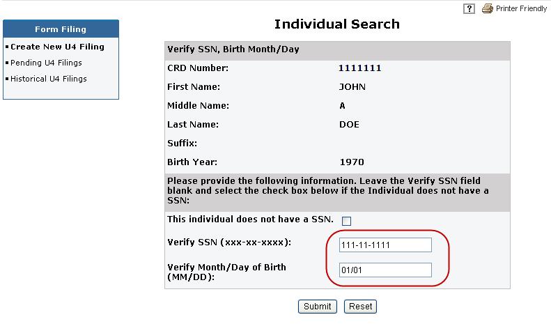 Additional Verification for Existing Individuals If the individual already exists in Web CRD, you may be required to verify the individual before proceeding.