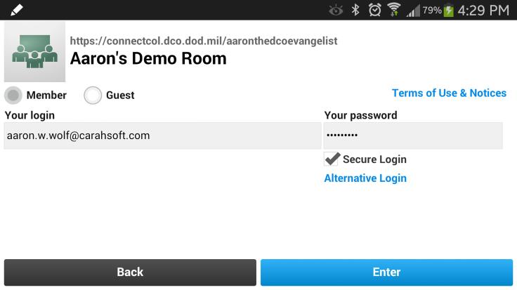 A nice feature about the mobile app is it will store the URLs of past DCO meetings you have attended and or hosted.