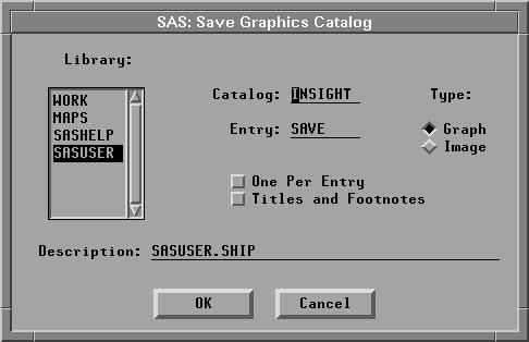 Part 2. Introduction Figure 27.8. Graphics Catalog Dialog You can also specify catalog, entry, and description for your graphics output.