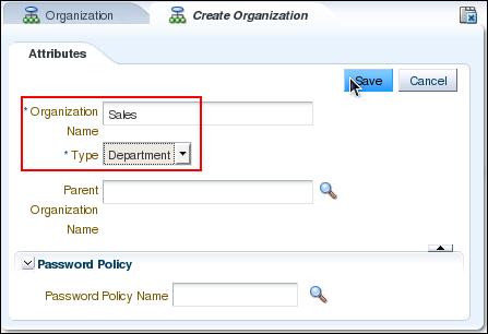 Field Name Organization Name Type Value Sales Department Note: If the Parent Organization Name is empty before you click Save, the organization Top is used by default.