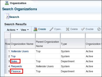 c. On the Organization page, click Refresh and verify that you have the two new organizations listed in the system. Use the following image as your guide: d. Close the Organizations tab page.