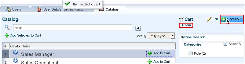 the Cart Items contains the Sales Manager role, and click Submit.