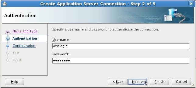On the Create Application Server Connection Name and Type page (Step 1 of 5), enter a name for your connection, such as appserver, select WegLogic 10.