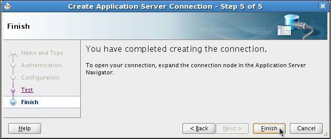 k. On the Create Application Server Connection Finish page (Step 5 of 5), click Finish.