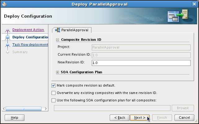 d. On the Deploy ParallelApproval > Task flow deployment page, select the check box for the