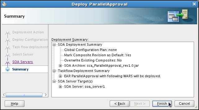h. On the JDeveloper window, select the Deployment - Log tab, and verify that the deployment is successful.
