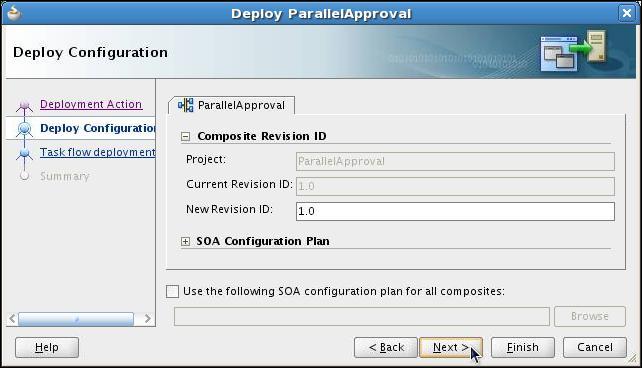 On the Deploy ParallelApproval > Deploy Configuration page, accept the default settings (or change