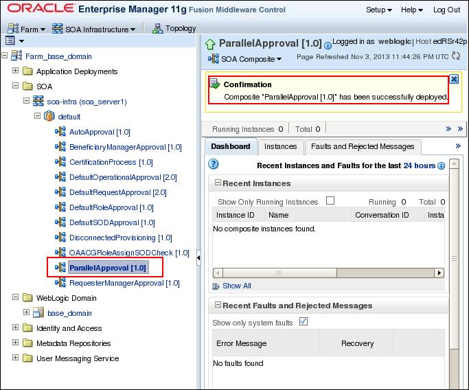 7. To sign into to Oracle Enterprise Manager Fusion Middleware Control and deploy the task form application, perform the following steps: a.