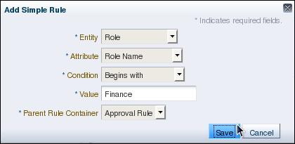 Role Name Begins with Finance, and click Save.