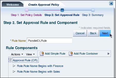h. On the Create Approval Policy tab Step