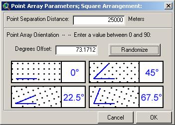 Generating Points in a Square Pattern: This option generates an array of points lined up in rows and columns, and oriented in any direction you choose.