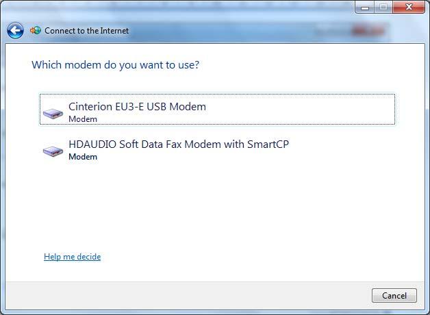 Windows 7 - Installation 19. Click Cinterion EU3 Modem: 20.