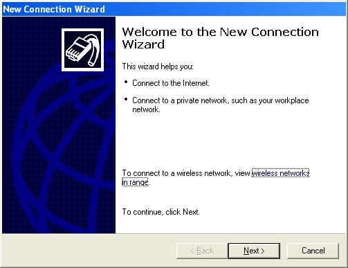 Windows XP - Installation 11. Click Create a new Connection.