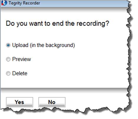 11. When you finish recording your lecture, select the Stop icon on the taskbar. 12. To end the recording, select the required option, as described below, and select the Yes button.