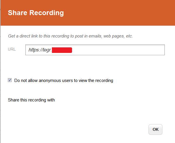 2. Hover over the Recording Tasks box and select the Share Recording option. 3.