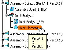 Point out a joint, a joint body, or a fastener in the specification tree.