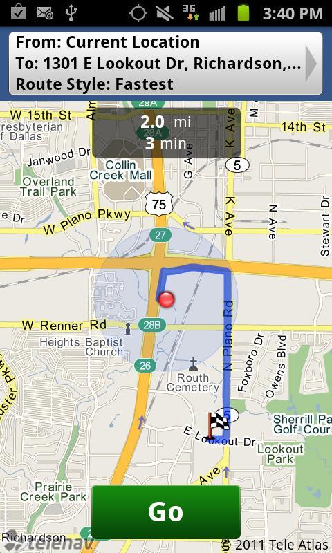 3. Press to receive both an outlined map view and a detailed turn-by-turn