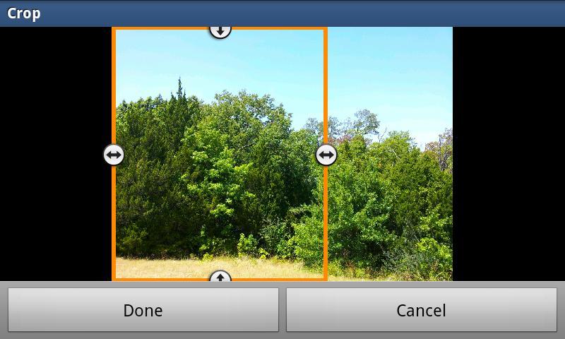 Crop: allows you to crop (cut-out) an area of a photo. Rotate: allows you to rotate a photo in all 4 directions.
