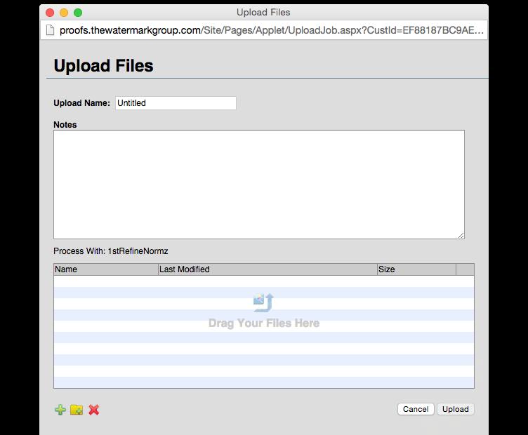 Insite Prepress Portal User Guide 5 3. Click Upload Files to start uploading. 4. Name file, add general notes. 5. Drag and drop a file from your computer to upload.