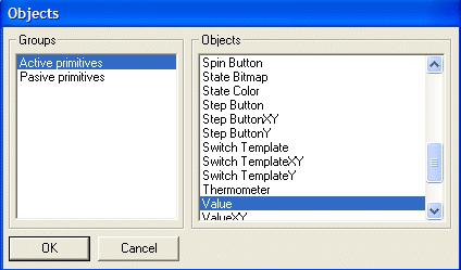 3. In the Objects dialog from the Groups pane, select Active primitives and then select the